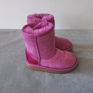 Ugg Classic Toddler Hot Pink Suede Shearling Boots with Glitter Accent US Size 8